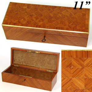 Antique French Napoleon III Kingwood Parquet Glove or Document, Table or Jewelry Box, Casket