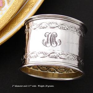 Antique French Sterling Silver Napkin Ring, Intertwined Ribbon & Garland Band Decoration