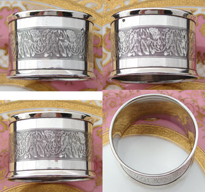 Antique French Sterling Silver Napkin Ring, Machined Band: Bell Flowers & Foliage