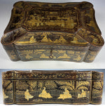 Antique c.1830s-50s Victorian Chinoise Laquered Papier Mache Sewing Box, Tools, Grand Tour Souvenir