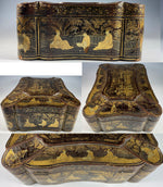 Antique c.1830s-50s Victorian Chinoise Laquered Papier Mache Sewing Box, Tools, Grand Tour Souvenir