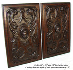 Antique Victorian Carved Walnut 16"x11" Furniture or Cabinet Door Panel PAIR, Mascaron & Serpents