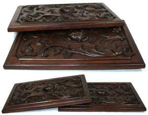 Antique Victorian Carved Walnut 16"x11" Furniture or Cabinet Door Panel PAIR, Mascaron & Serpents