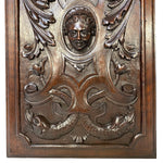 Antique Victorian Carved Walnut 16"x11" Furniture or Cabinet Door Panel PAIR, Mascaron & Serpents