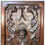 Antique Victorian Carved Walnut 16"x11" Furniture or Cabinet Door Panel PAIR, Mascaron & Serpents