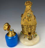 Rare antique French Palais Royal Thatched Hut Scent Caddy, Bees, Opaline Perfume Bottle c.1820-40