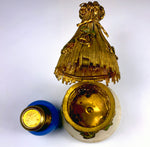 Rare antique French Palais Royal Thatched Hut Scent Caddy, Bees, Opaline Perfume Bottle c.1820-40