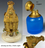 Rare antique French Palais Royal Thatched Hut Scent Caddy, Bees, Opaline Perfume Bottle c.1820-40