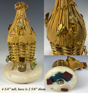 Rare antique French Palais Royal Thatched Hut Scent Caddy, Bees, Opaline Perfume Bottle c.1820-40