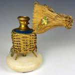 Rare antique French Palais Royal Thatched Hut Scent Caddy, Bees, Opaline Perfume Bottle c.1820-40