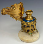 Rare antique French Palais Royal Thatched Hut Scent Caddy, Bees, Opaline Perfume Bottle c.1820-40