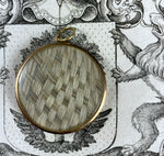 antique French Portrait Miniature in 18k Gold Pendant Mount Locket, Hair Art Back c.1830s