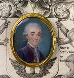 antique French Portrait Miniature, c.1770s Gentleman, 14k Brooch Mount