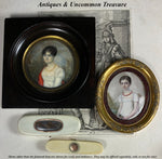 Superb Signed c.1812 French Empire Portrait Miniature of a Pre-Teen Young Girl, Red Coral Jewelry, Napoleon Era