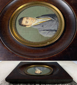 antique French Portrait Miniature, Gentleman in Embroidered Vest, Signed Lefebure, 1813, Hair Art Back