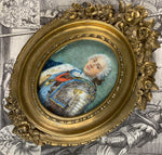 Antique French Portrait Miniature, Opulent Bronze Frame, King Louis XV Painted c.1840-60, Grand Tour Souvenir