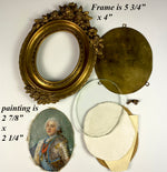 Antique French Portrait Miniature, Opulent Bronze Frame, King Louis XV Painted c.1840-60, Grand Tour Souvenir