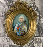 Antique French Portrait Miniature, Opulent Bronze Frame, King Louis XV Painted c.1840-60, Grand Tour Souvenir