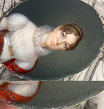 Antique French Portrait Miniature, Beautiful Woman, Red Shawl, c.1821, Artist Signed