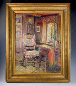 Antique French Oil Painting, Impressionist Interior c. 1880-1900, Signed, Nicely Framed