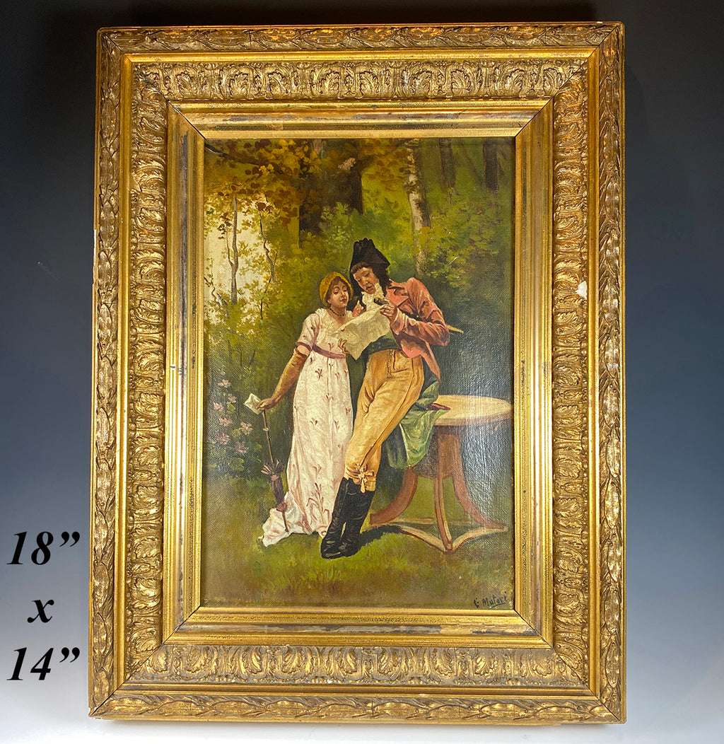 Antique French Oil Painting on Canvas, c. 1795 Couple in Landscape, Incroyables & Marveillieuse