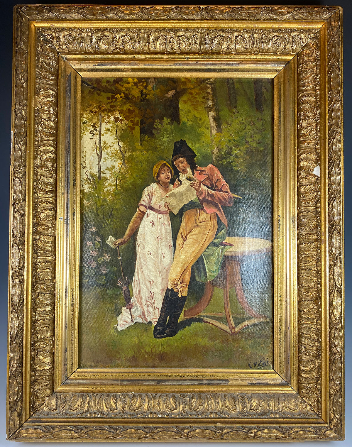 Antique French Oil Painting on Canvas, c. 1795 Couple in Landscape, Incroyables & Marveillieuse