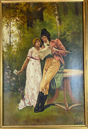 Antique French Oil Painting on Canvas, c. 1795 Couple in Landscape, Incroyables & Marveillieuse