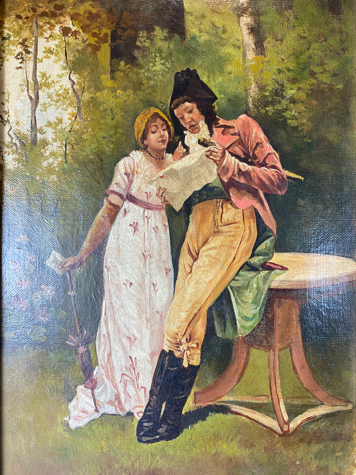 Antique French Oil Painting on Canvas, c. 1795 Couple in Landscape, Incroyables & Marveillieuse