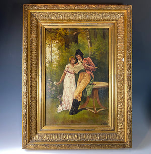 Antique French Oil Painting on Canvas, c. 1795 Couple in Landscape, Incroyables & Marveillieuse