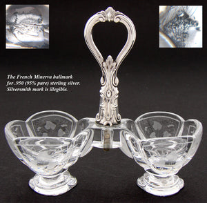 Lovely Antique French Sterling Silver Double Open Salt or Sweet Meat Serving Caddy