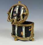 Antique French Jewelry Casket, Trinket, Tortoise Shell, Mother of Pearl, Ormolu Frame