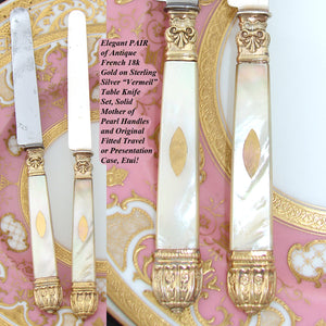 Antique French Sterling Silver on 18K Gold "Vermeil" & Pearl Fruit & Cheese 2pc Knife Set