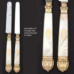 Antique French Sterling Silver on 18K Gold "Vermeil" & Pearl Fruit & Cheese 2pc Knife Set