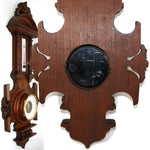 Antique French Victorian Era Hand Carved 23.5" Wall Barometer & Thermometer