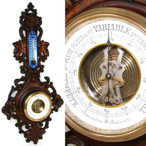 Antique Victorian Era Black Forest Style 22.5" Wall Barometer & Thermometer