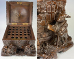 Antique Swiss Black Forest HC Figural House Cigar Caddy, Box, Chest, Presentation, Fox and Hare