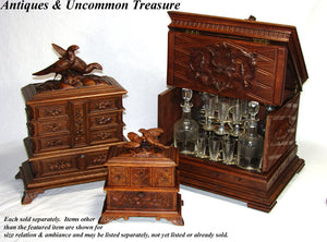 Charming Antique Black Forest Carved 8.5" Tall Jewelry Chest, Box, Hinged Compartments