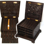 Antique Victorian Era Black Forest Carved 7" Square Cigar Presenter, Tantalus, Not Humidor