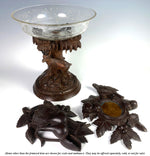 Antique Hand Carved Swiss Black Forest Stand Chamois withEngraved Glass Bowl, Tazza