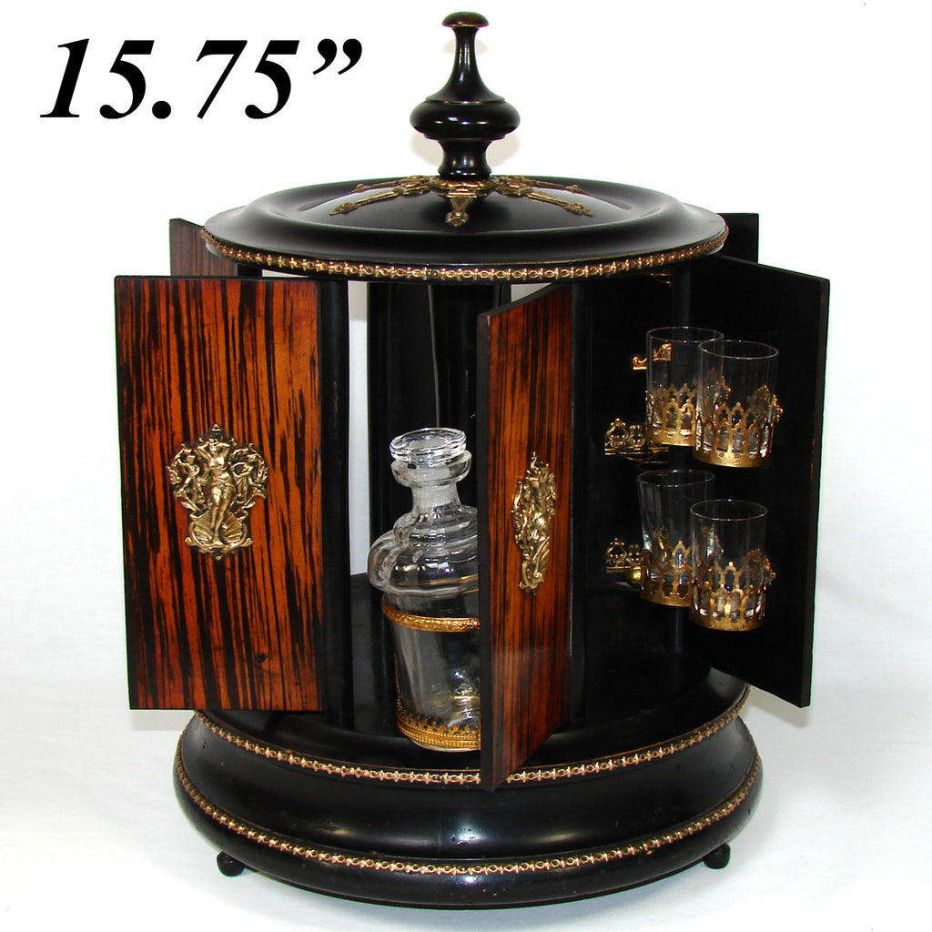Huge Antique French Napoleon III Era 15.75" Cigar & Liqueur Tantalus, Carousel Style