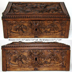 Ornate Antique Victorian Era Hand Carved Oak 13.5" Table or Work Box, Black Forest Style