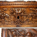 Ornate Antique Victorian Era Hand Carved Oak 13.5" Table or Work Box, Black Forest Style