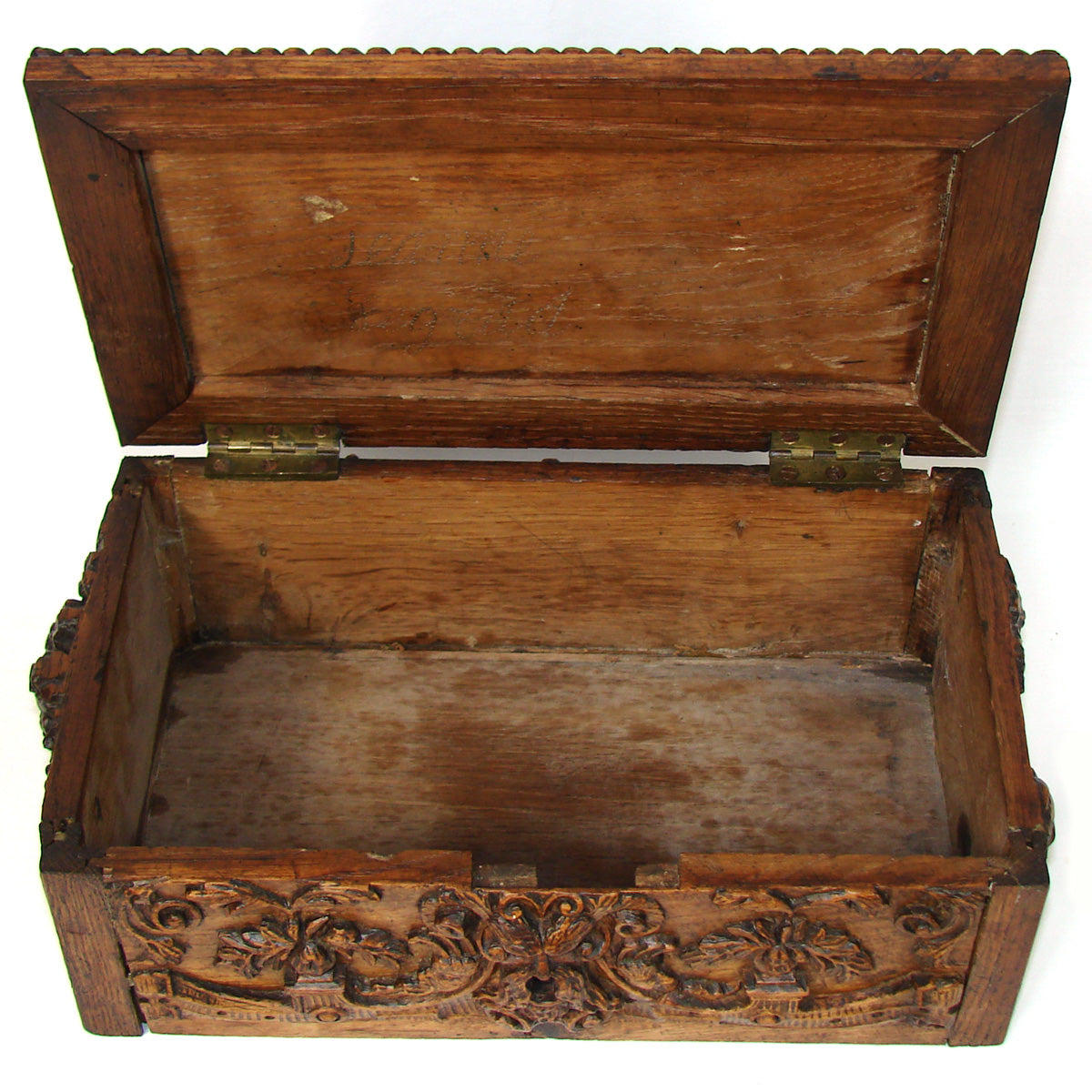 Ornate Antique Victorian Era Hand Carved Oak 13.5" Table or Work Box, Black Forest Style