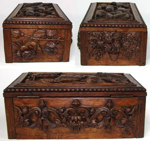 Ornate Antique Victorian Era Hand Carved Oak 13.5" Table or Work Box, Black Forest Style