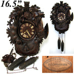 Antique Victorian Era Black Forest Carved 16.5" Cuckoo Clock, Ed. Schirrmann Maker