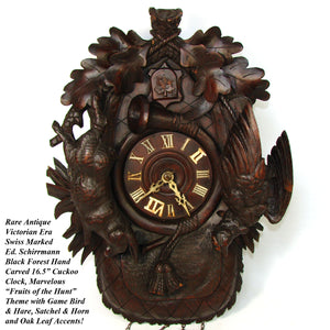 Antique Victorian Era Black Forest Carved 16.5" Cuckoo Clock, Ed. Schirrmann Maker