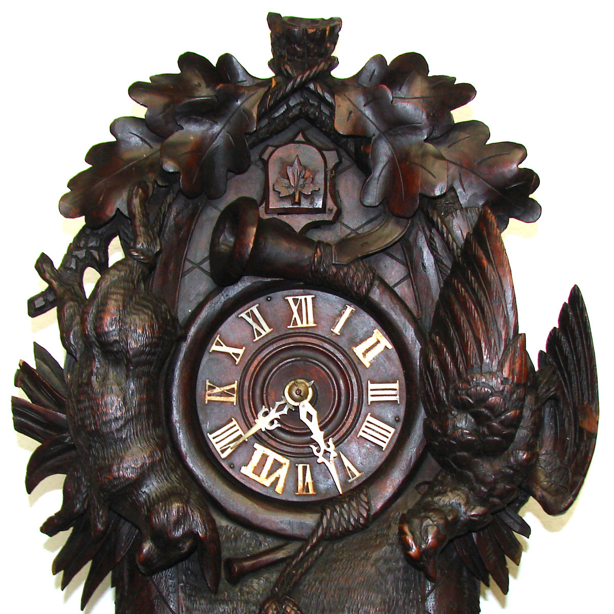 Antique Victorian Era Black Forest Carved 16.5" Cuckoo Clock, Ed. Schirrmann Maker