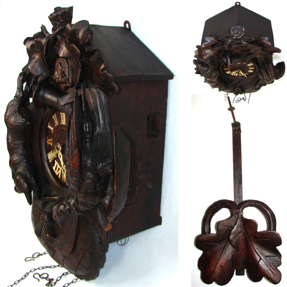 Antique Victorian Era Black Forest Carved 16.5" Cuckoo Clock, Ed. Schirrmann Maker