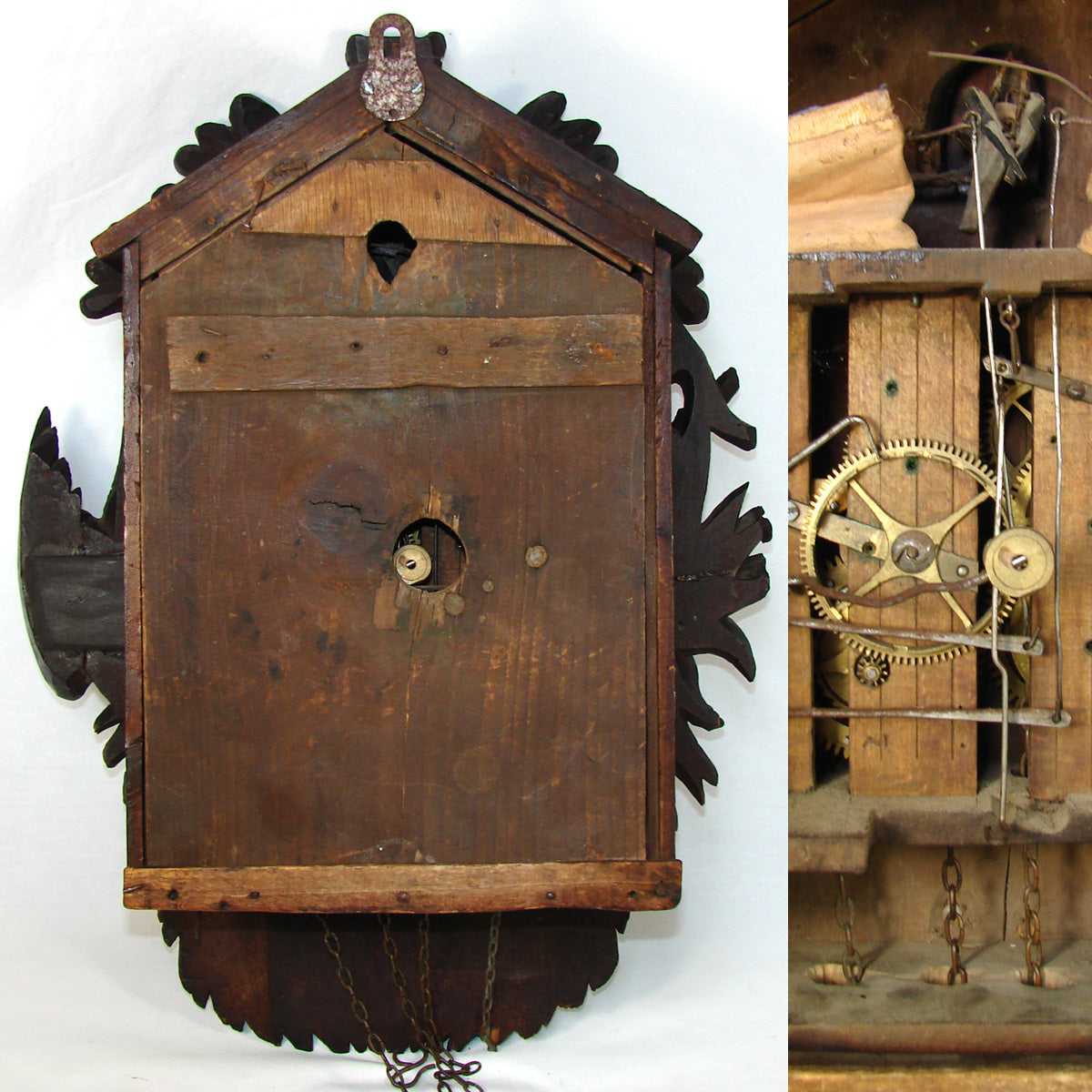 Antique Victorian Era Black Forest Carved 16.5" Cuckoo Clock, Ed. Schirrmann Maker