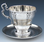 Lg Antique French Sterling Silver Chocolate or Tea Cup & Saucer Set, Ornate Foliate